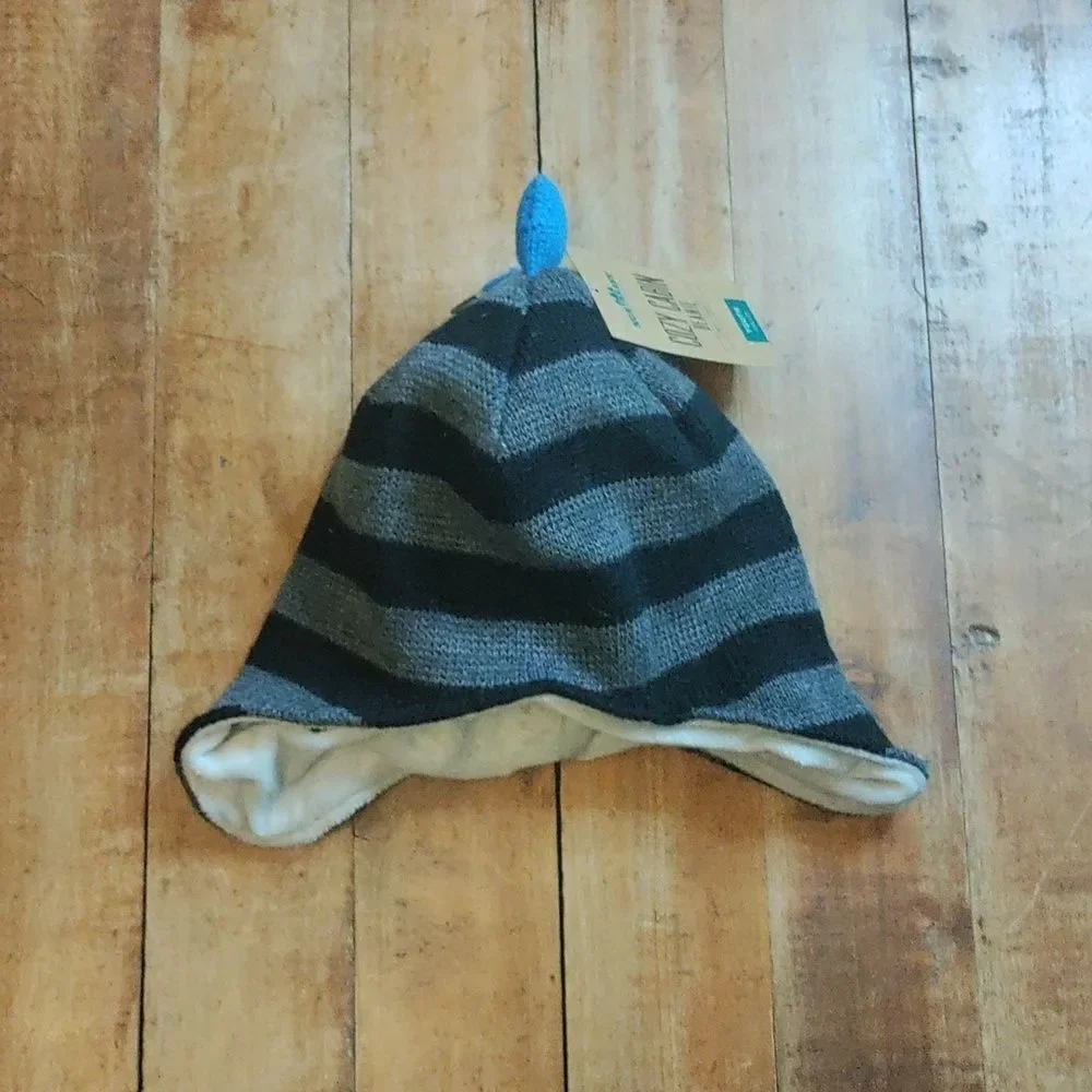 Cozy Cabin Kids Beanie Black Blue Stripe Winter Hat Dinosaur New Youth